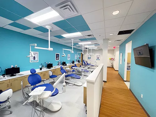 A row of dental hygiene bays.