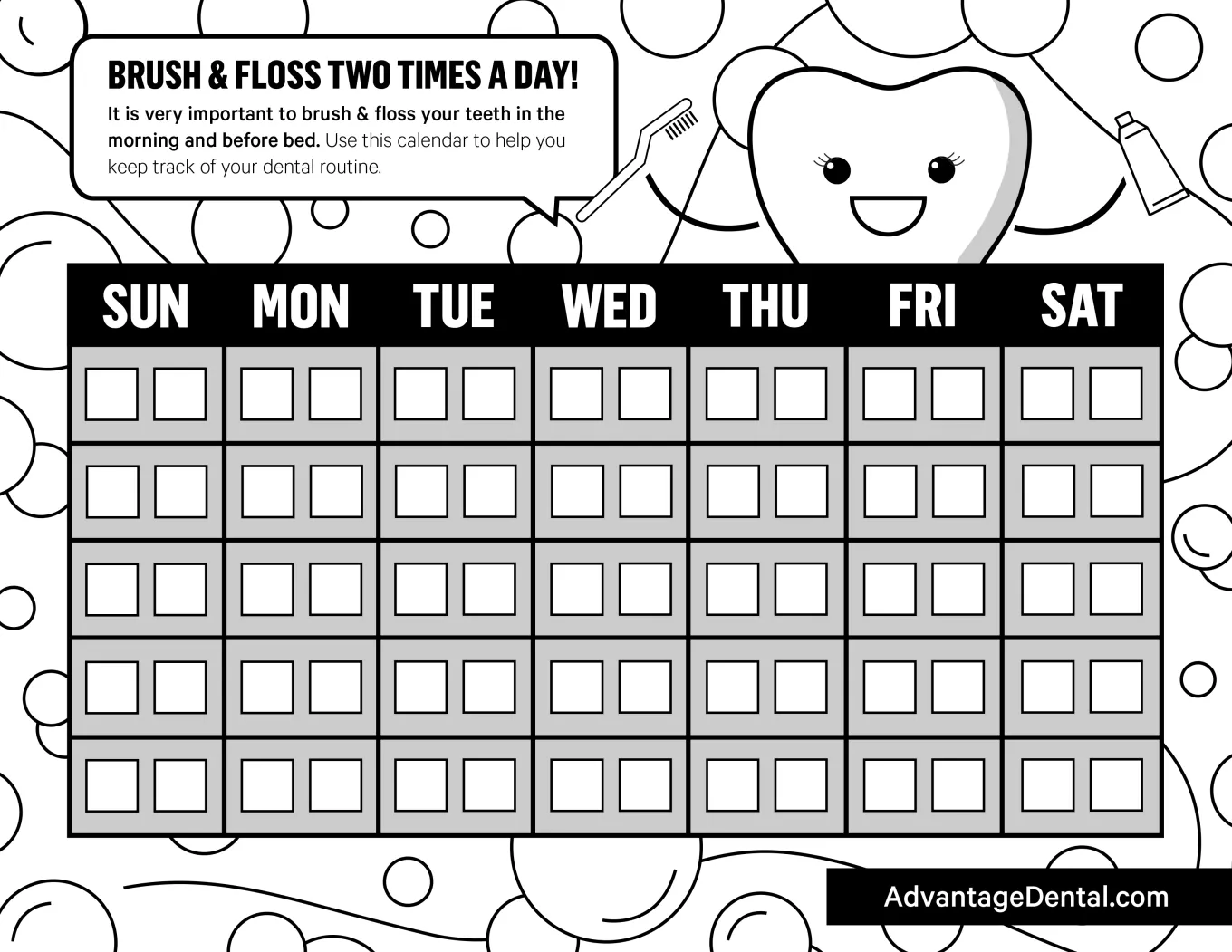 Weekly brushing teeth checklist.